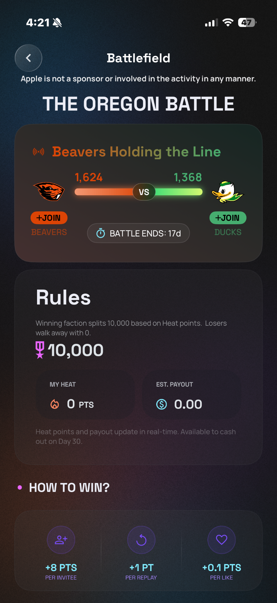 Oregon Battle in the WAPOO app